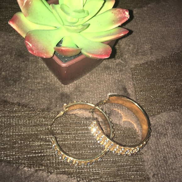 Clear Rhinestone & Gold Color Hoops - Picture 2 of 4